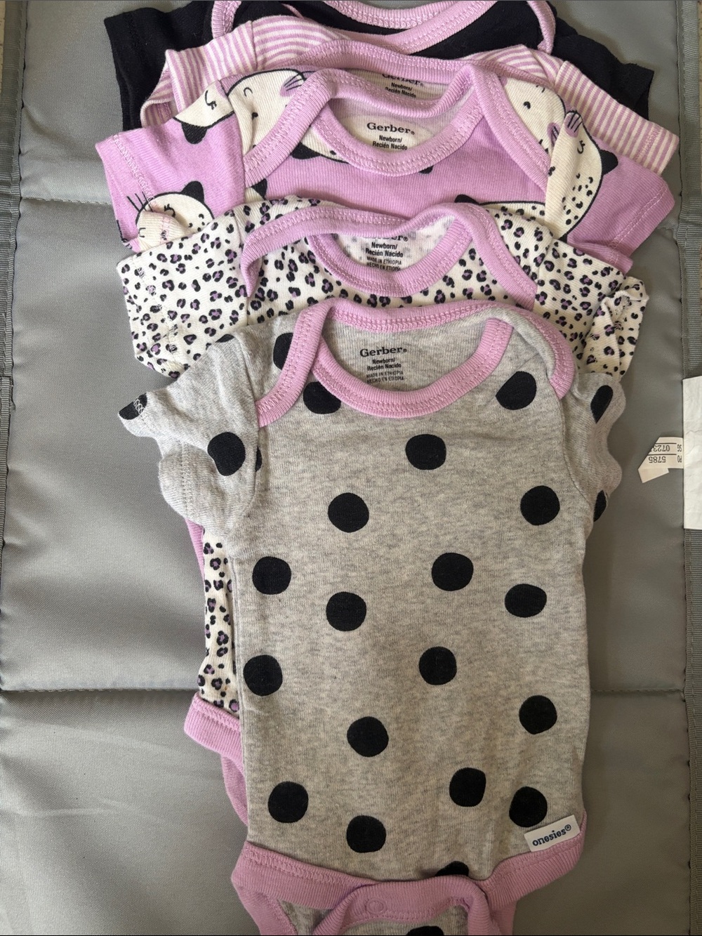 Gerber Gray & Pink Polka Dot Short Sleeve newborn Onesies Set of 5